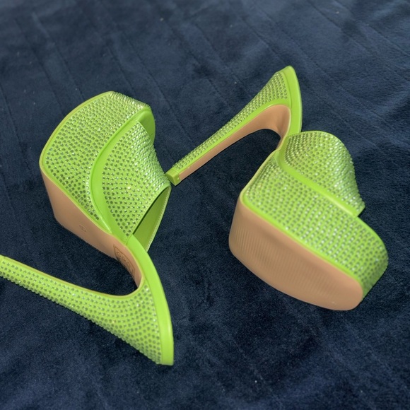 Public Desire Lime Green Rhinestone Heels - Picture 2 of 8
